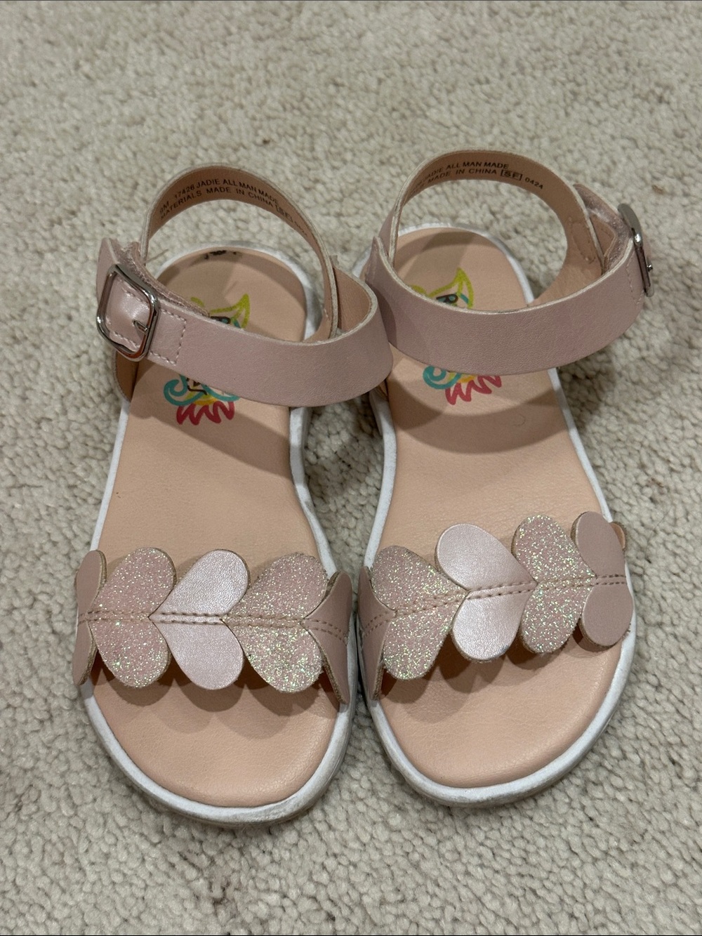 Kids Pink Glitter Heart Strap Sandals